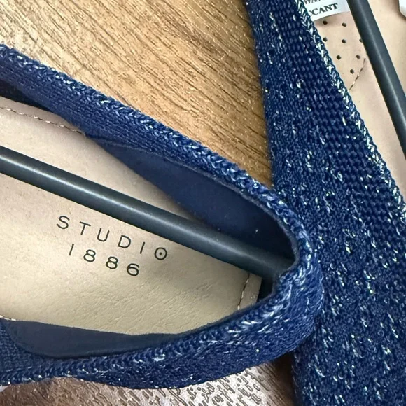 Studio 1886 Metallic Blue Silver Sparkle Knit Loafers Size 9 New With Tags - Picture 4 of 6